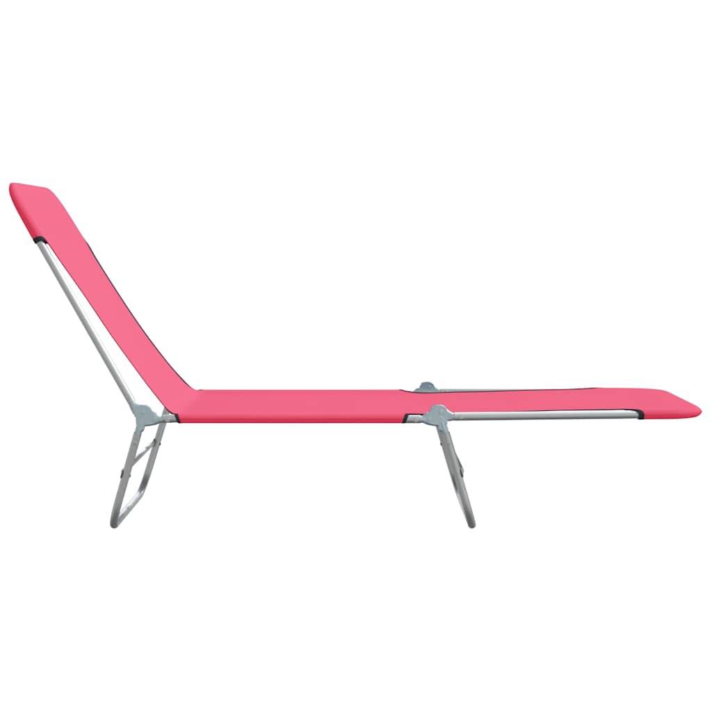 Maison Chic - 2 pcs Chaises longue | Transat | Bain de soleils pliables Acier et tissu Rose - Image 4