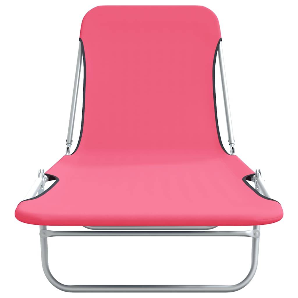 Maison Chic - 2 pcs Chaises longue | Transat | Bain de soleils pliables Acier et tissu Rose - Image 3