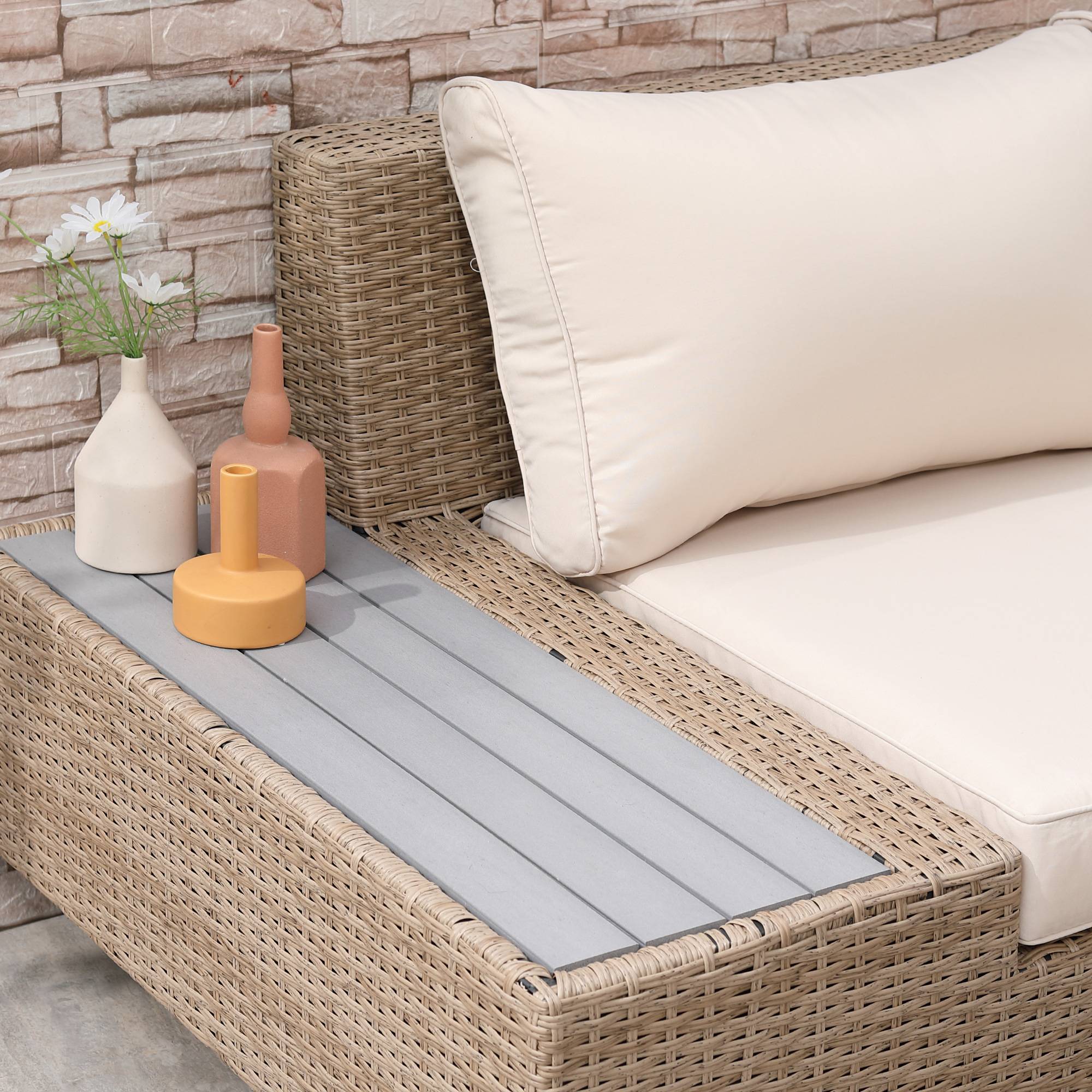 Outsunny - Ensemble salon d'angle 5 places design contemporain avec coussins épais et table basse résine tressée métal beige - Outsunny - Image 6