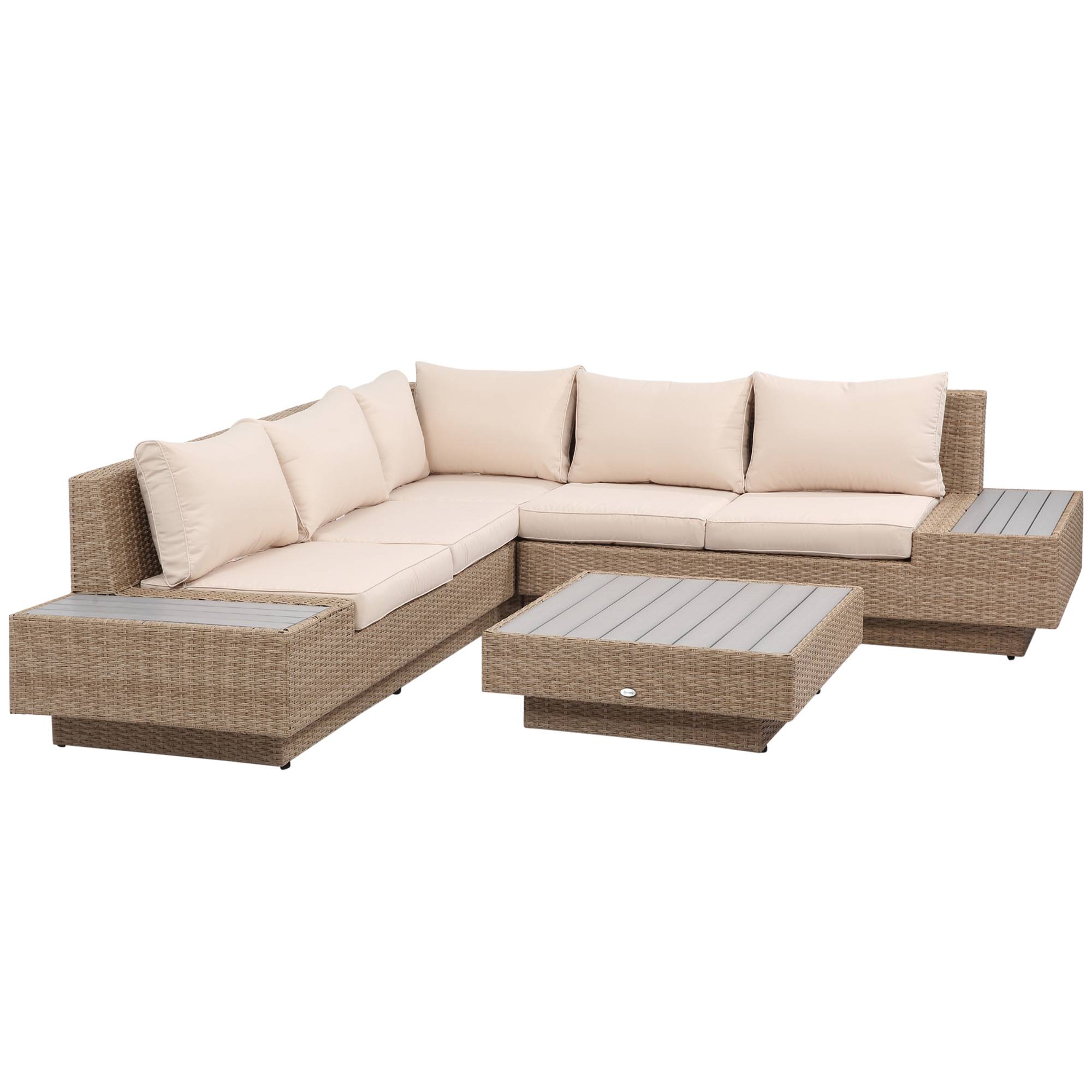 Outsunny - Ensemble salon d'angle 5 places design contemporain avec coussins épais et table basse résine tressée métal beige - Outsunny - Image 1