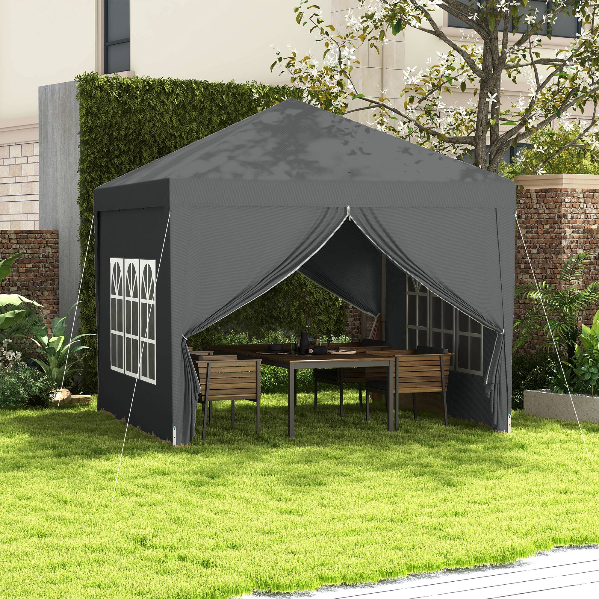 ComfortXL - Tonnelle pliante acier tissu Oxford jardin panneaux latéraux protection UV 3x3m gris - ComfortXL Outdoor Living - Image 4