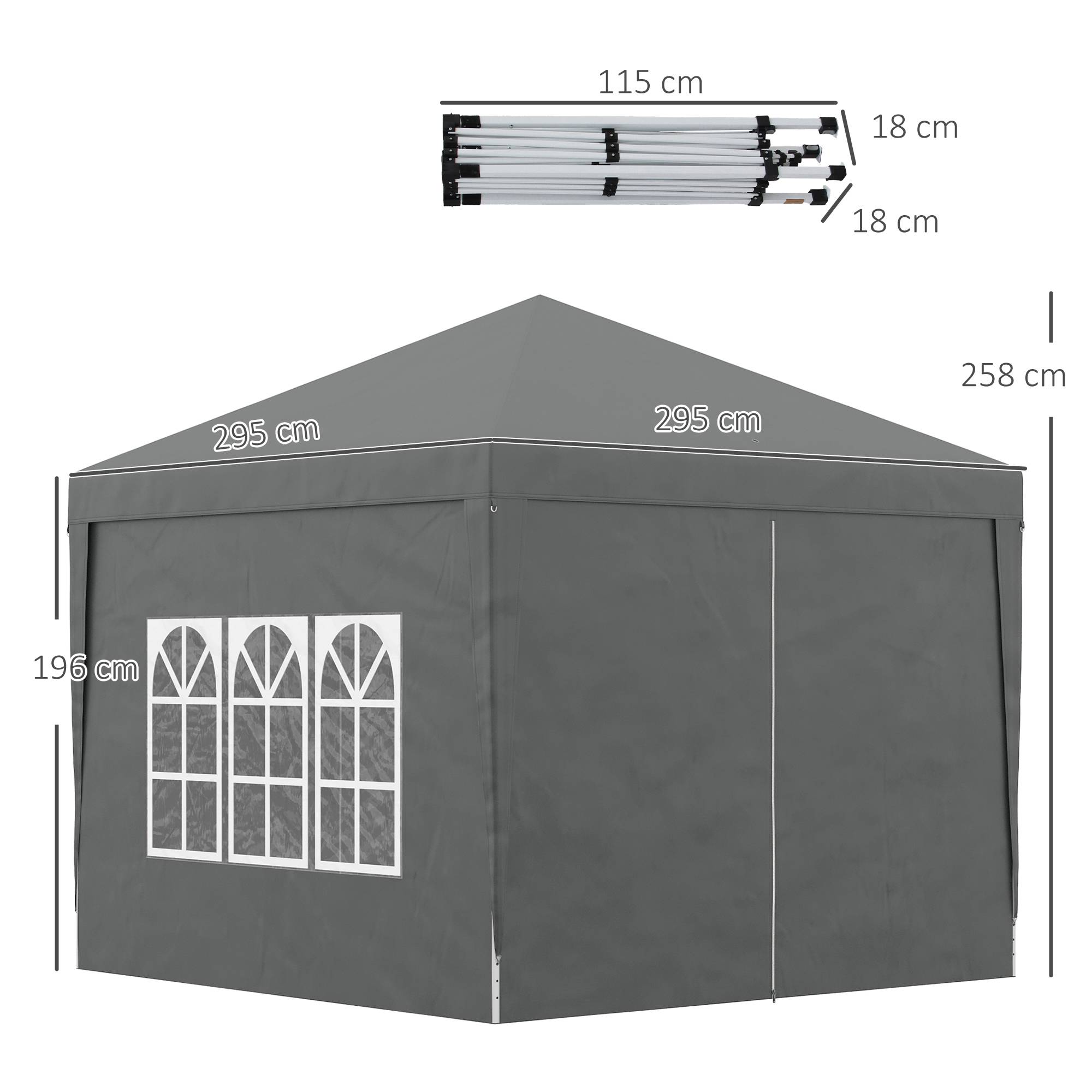 ComfortXL - Tonnelle pliante acier tissu Oxford jardin panneaux latéraux protection UV 3x3m gris - ComfortXL Outdoor Living - Image 5
