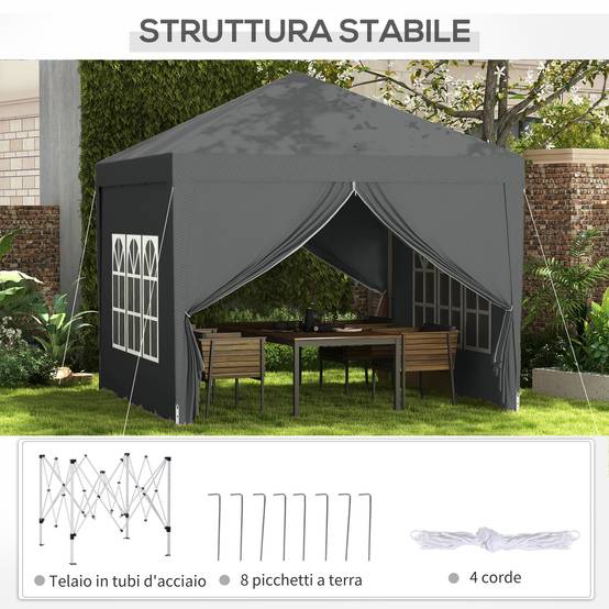 ComfortXL - Tonnelle pliante acier tissu Oxford jardin panneaux latéraux protection UV 3x3m gris - ComfortXL Outdoor Living - Image 9
