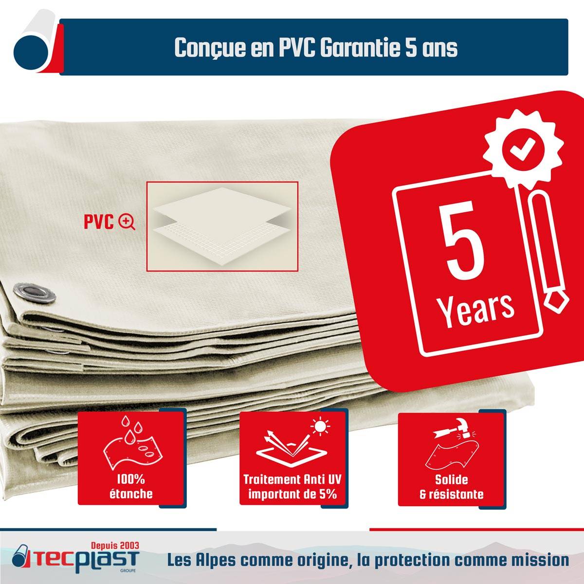 Tecplast - Bâche de Chantier 3x6 m LP506CH Blanc Crème - Garantie 5 ans - Bâche de protection étanche en PVC pour Travaux TECPLAST - Imagen 3