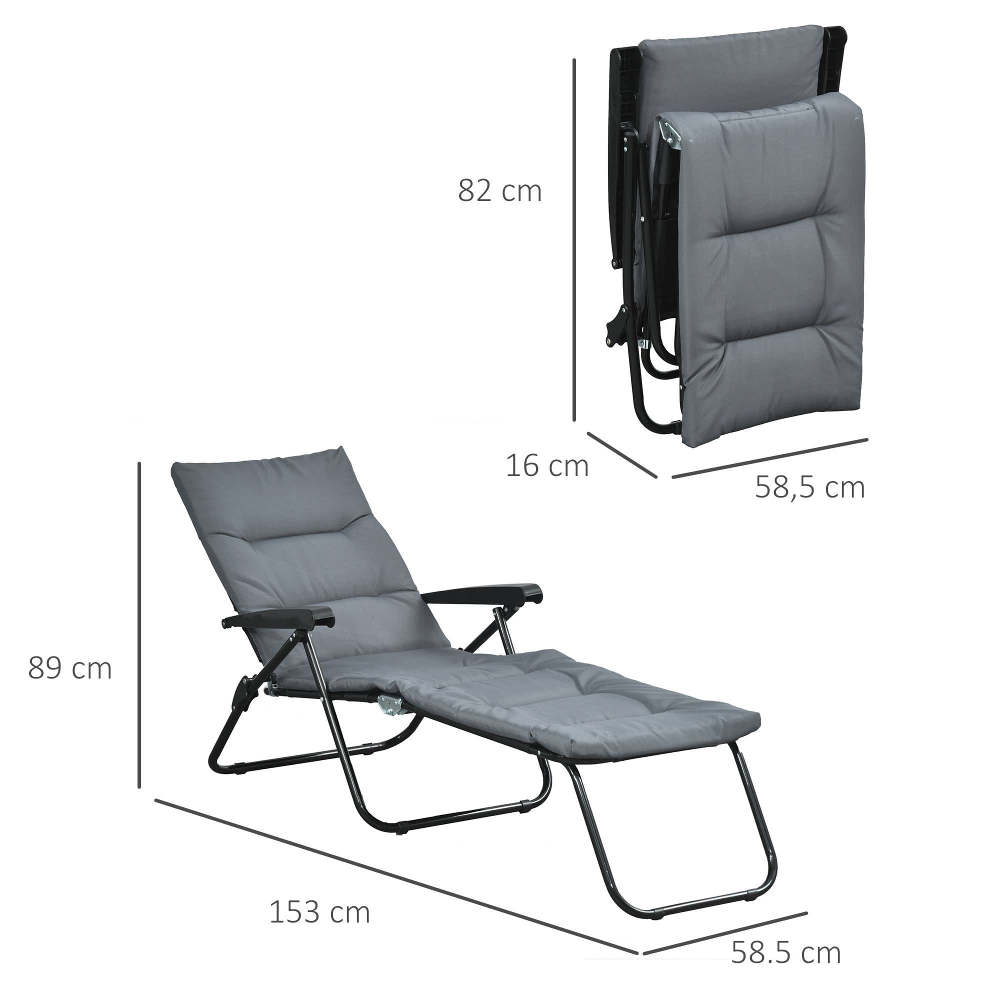 Outsunny - Bain de soleil pliable transat inclinable 6 positions grand confort avec matelas + accoudoirs acier polyester gris - Outsunny - Imagen 3