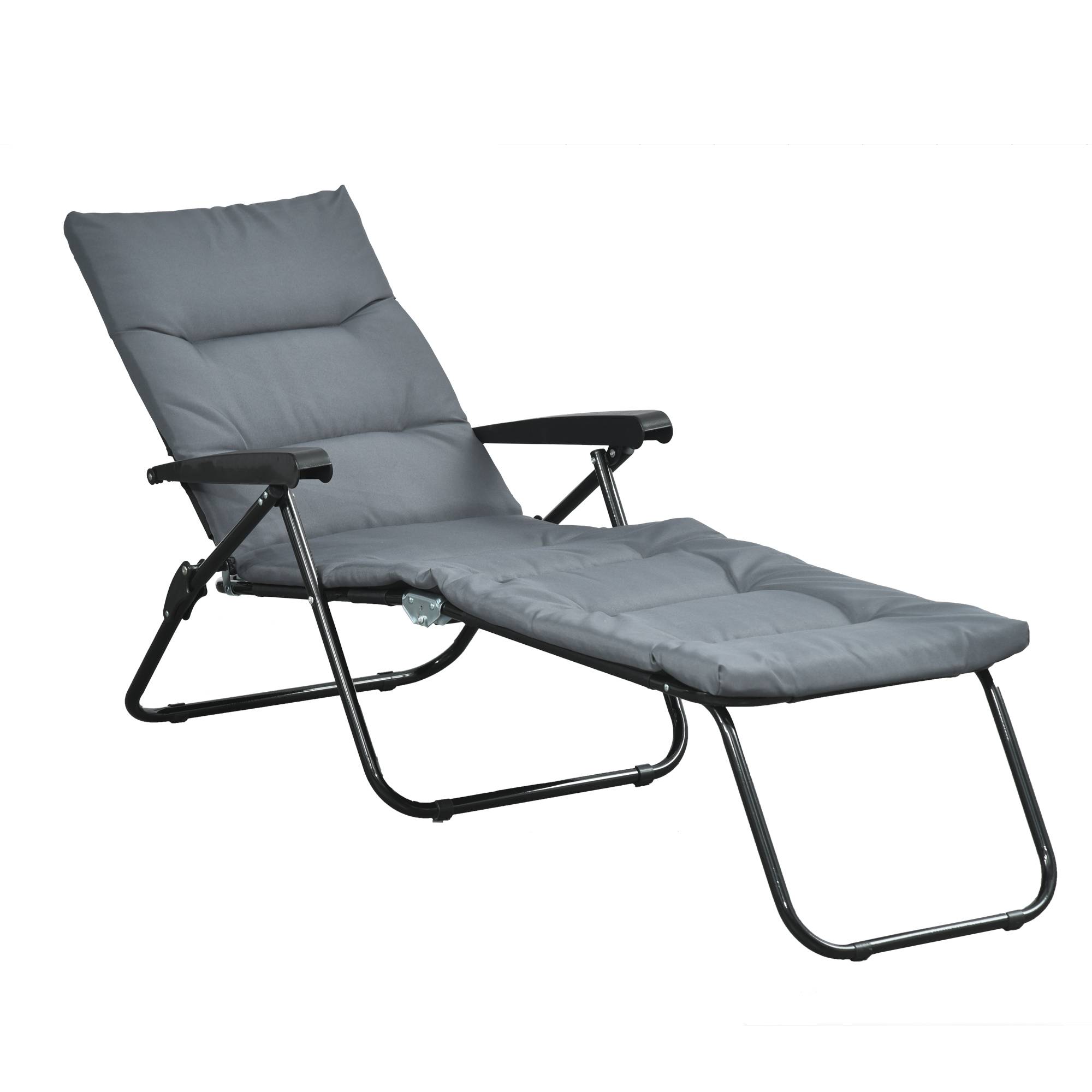 Outsunny - Bain de soleil pliable transat inclinable 6 positions grand confort avec matelas + accoudoirs acier polyester gris - Outsunny - Imagen 1