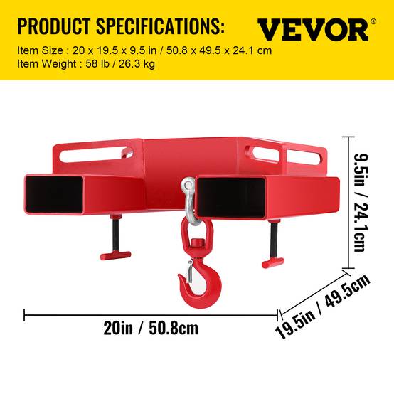 VEVOR Crochet de levage pour chariot élévateur, double fourche, capacité 3t. Acier pour chantiers. - Image 7