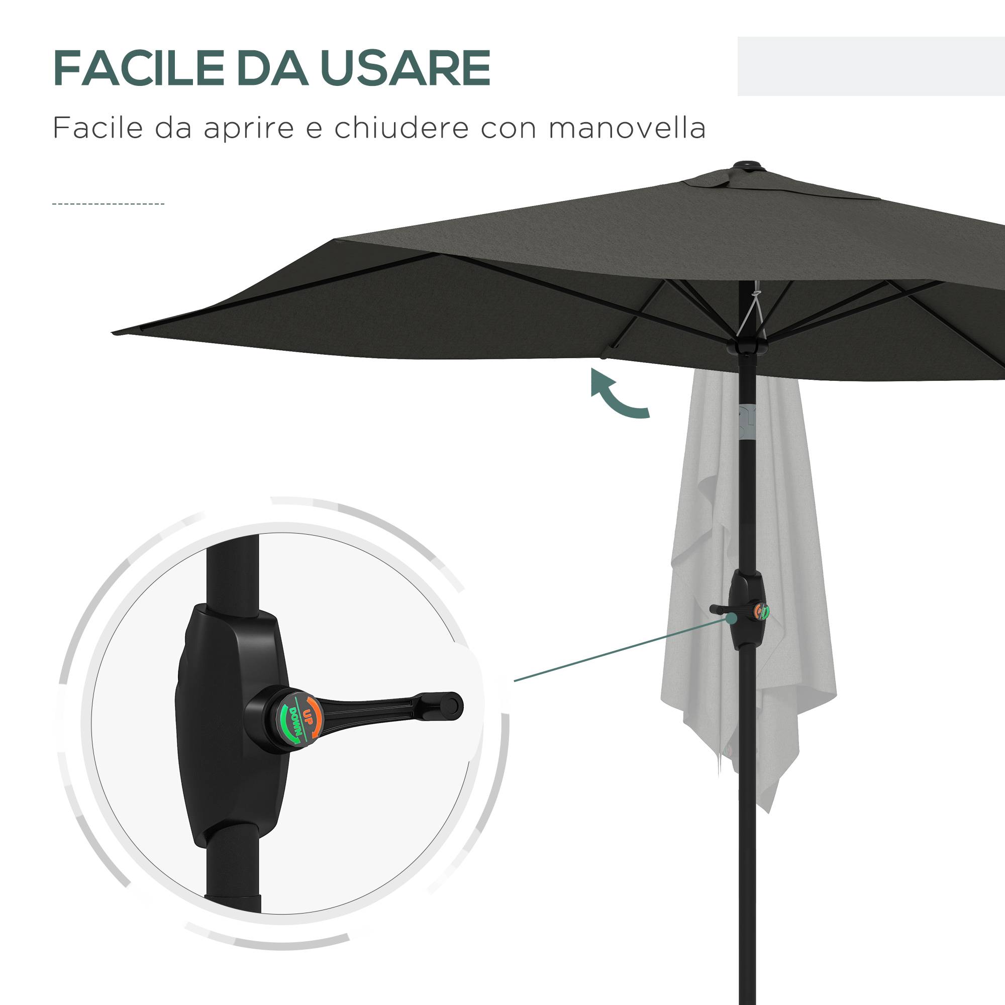 ComfortXL - Parasol rectangulaire aluminium extérieur pour terrasse inclinable avec manivelle gris - ComfortXL Outdoor Living - Image 7