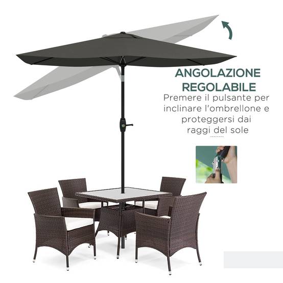 ComfortXL - Parasol rectangulaire aluminium extérieur pour terrasse inclinable avec manivelle gris - ComfortXL Outdoor Living - Image 6