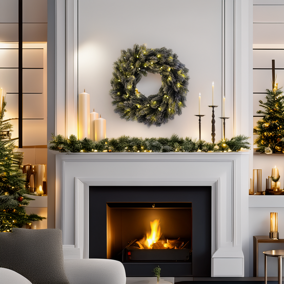 Lotti - Couronne lumineuse sapin artificiel Flocké Blanche ø40cm 50 LED blanc chaud à piles IP44 150 branches - Image 2