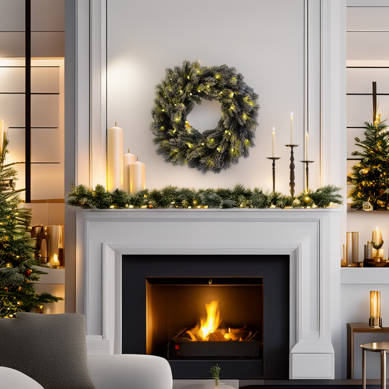 Lotti - Couronne lumineuse sapin artificiel Flocké Blanche ø40cm 50 LED blanc chaud  à piles IP44 150 branches - Image 2