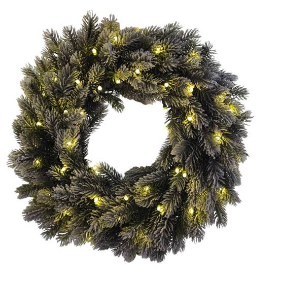 Lotti - Couronne lumineuse sapin artificiel Flocké Blanche ø40cm 50 LED blanc chaud à piles IP44 150 branches - Image 1