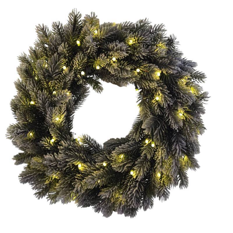 Lotti - Couronne lumineuse sapin artificiel Flocké Blanche ø40cm 50 LED blanc chaud  à piles IP44 150 branches