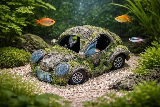 Décoration aquarium voiture scarabée cachette effet mousse - Image 2