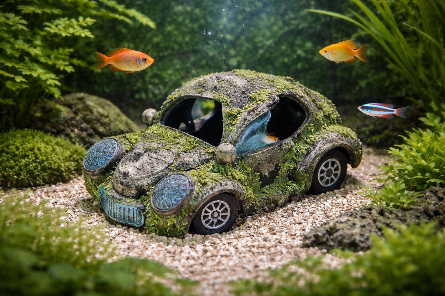 Décoration aquarium voiture scarabée cachette effet mousse - Image 2