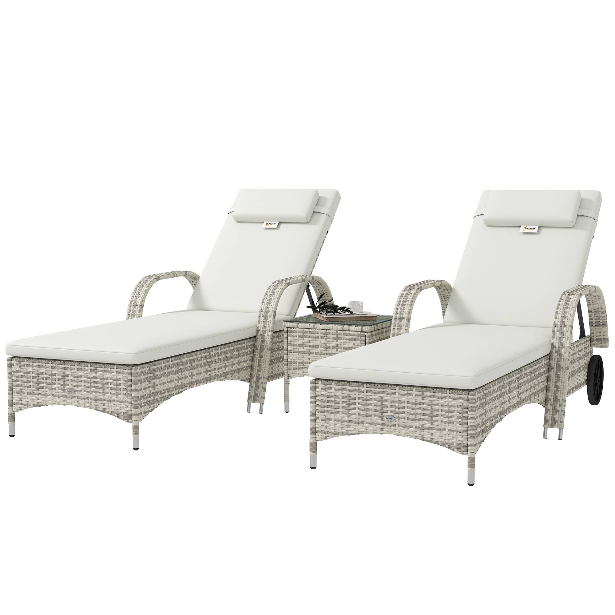 Lot 2 transats avec table Résine tressée Jardin & terrasse Dossier réglable Crème - ComfortXL Outdoor Living - Image 2