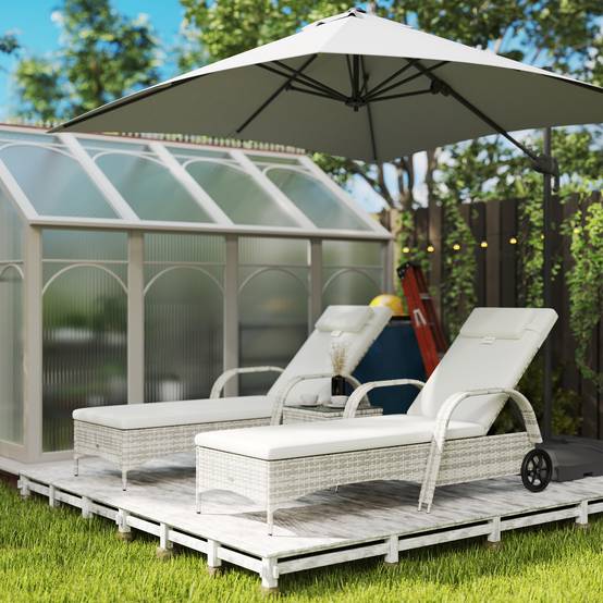 Lot 2 transats avec table Résine tressée Jardin & terrasse Dossier réglable Crème - ComfortXL Outdoor Living - Image 10