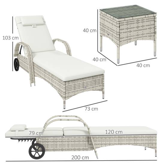 Lot 2 transats avec table Résine tressée Jardin & terrasse Dossier réglable Crème - ComfortXL Outdoor Living - Image 5