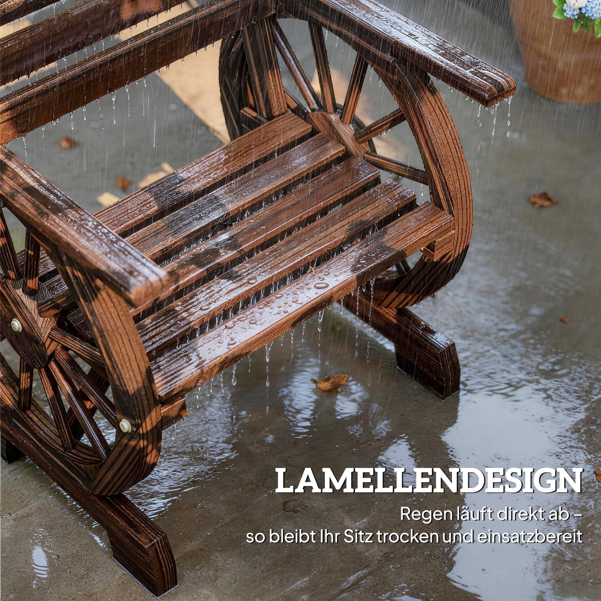 ComfortXL - Fauteuil de jardin bois de pin et sapin carbonisé 66 x 55 x 90 cm style rustique dossier roue de chariot - Image 7