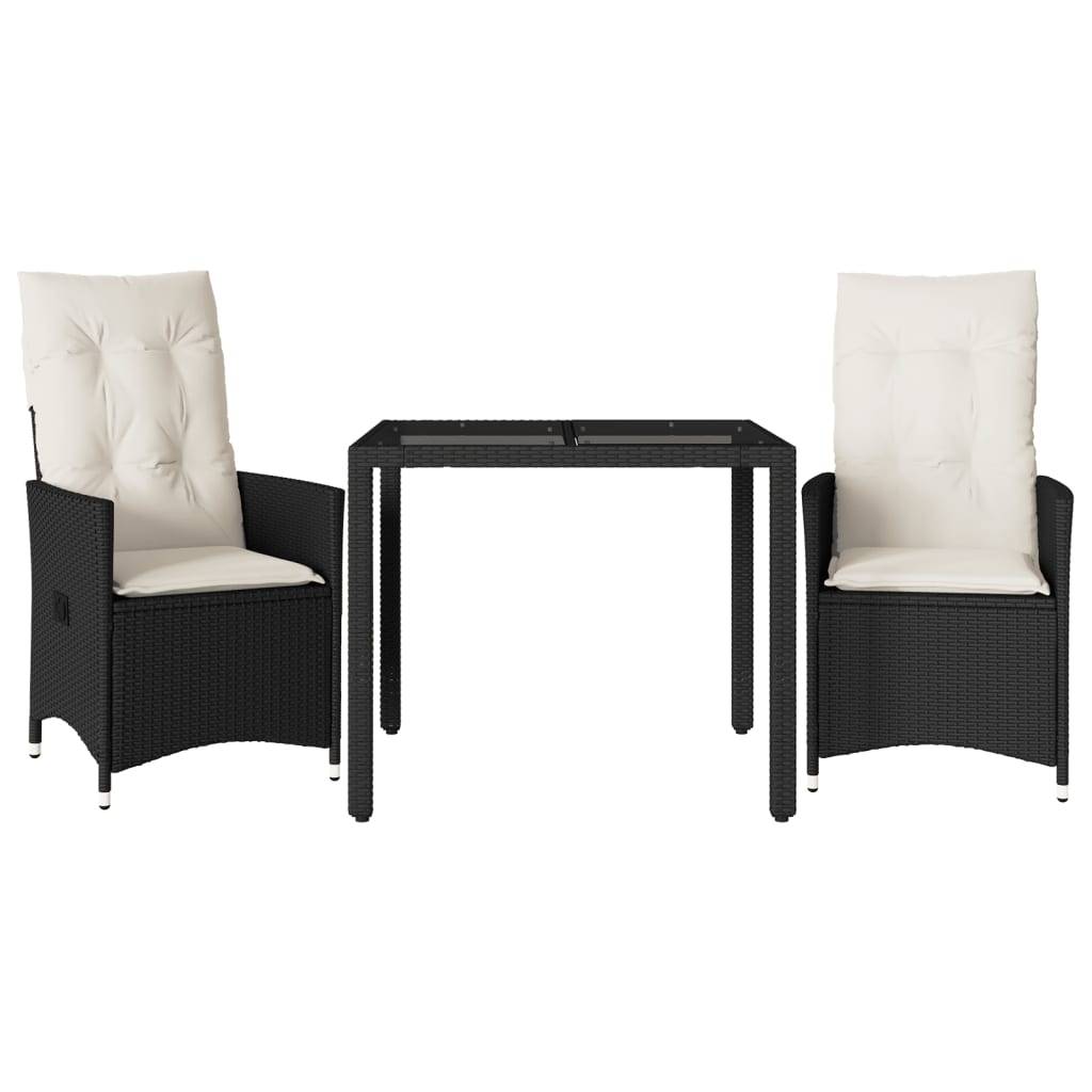 Salon de Jardin 2 Personnes avec Fauteuils Inclinables et Table Carrée en Verre Noir – ComfortXL Outdoor Living - Image 2