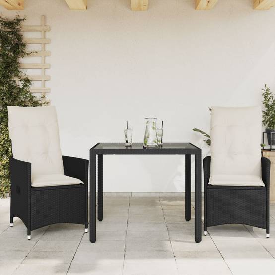 Salon de Jardin 2 Personnes avec Fauteuils Inclinables et Table Carrée en Verre Noir – ComfortXL Outdoor Living - Image 1
