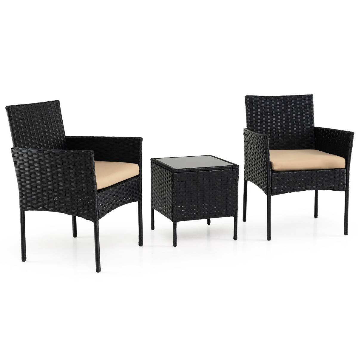 Ensemble Salon de Jardin 3 Pièces - Table et 2 Chaises Confortables en Verre Coussins Amovibles Marron MAISON CHIC - Image 1