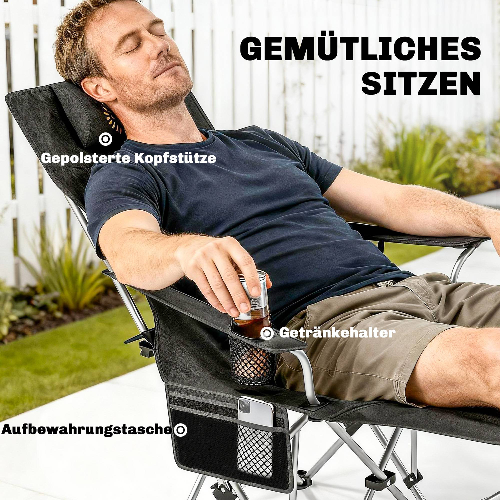 Lot de 2 chaises de camping pliantes tissu Oxford noir 125 x 48 x 90 cm - PANGIVO - Image 7