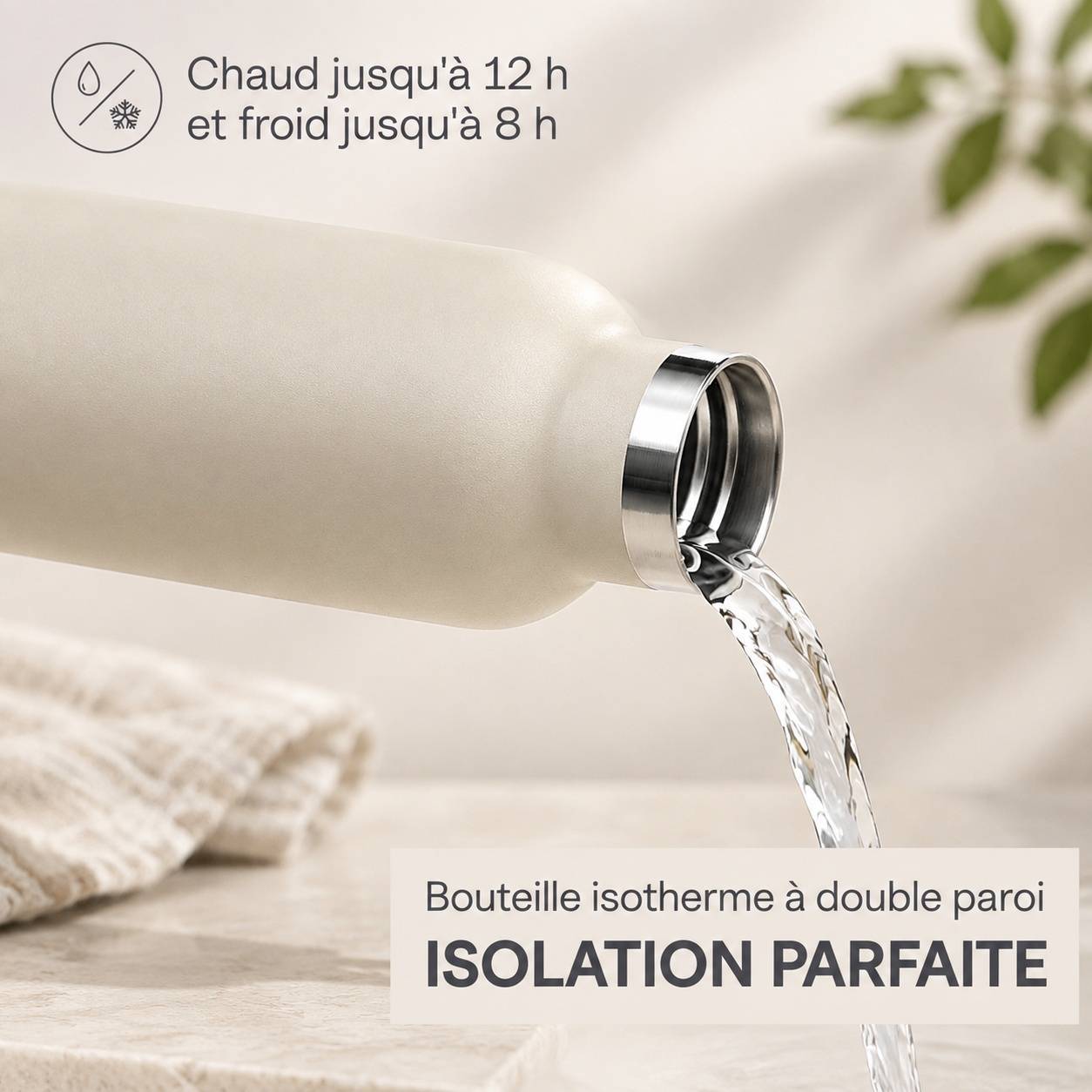 Bouteille Isotherme 750 Ml Beige Étanche Lave-Vaisselle Double Paroi Sport - Image 2