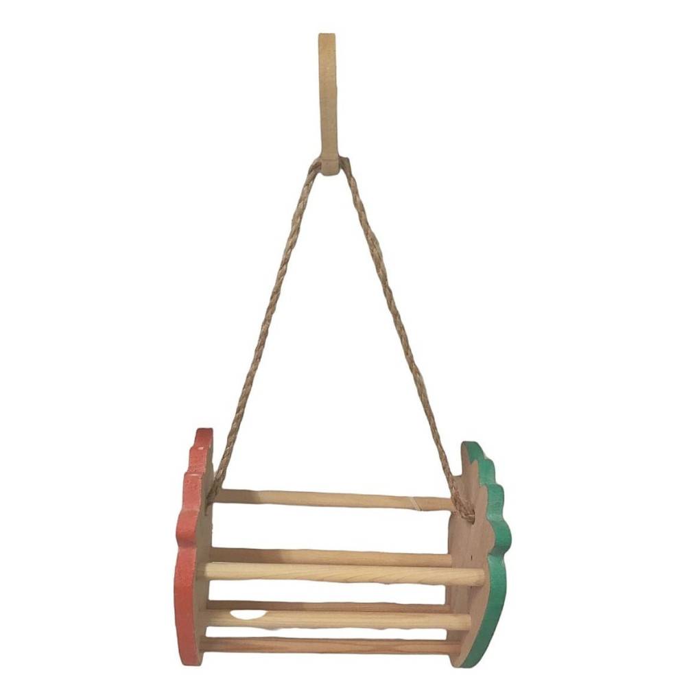 Mangeoire à foin en bois orange et vert 15 x 9 cm pour rongeurs. - Image 1