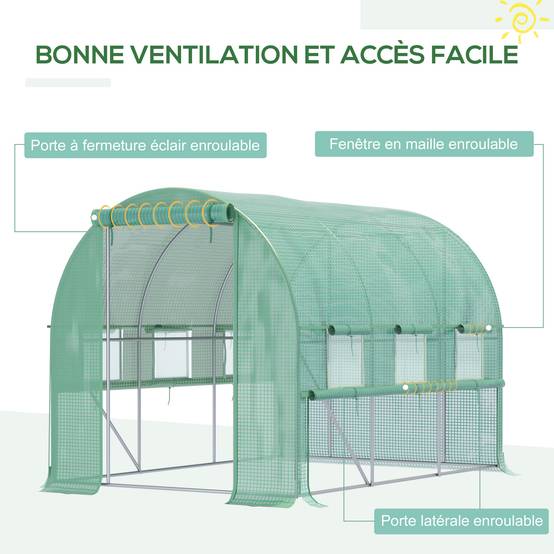 ComfortXL - Serre tunnel de jardin en PE pour grand potager protection maximale 295x200x200cm vert - ComfortXL Outdoor Living - Image 6