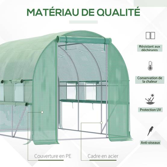 ComfortXL - Serre tunnel de jardin en PE pour grand potager protection maximale 295x200x200cm vert - ComfortXL Outdoor Living - Image 7