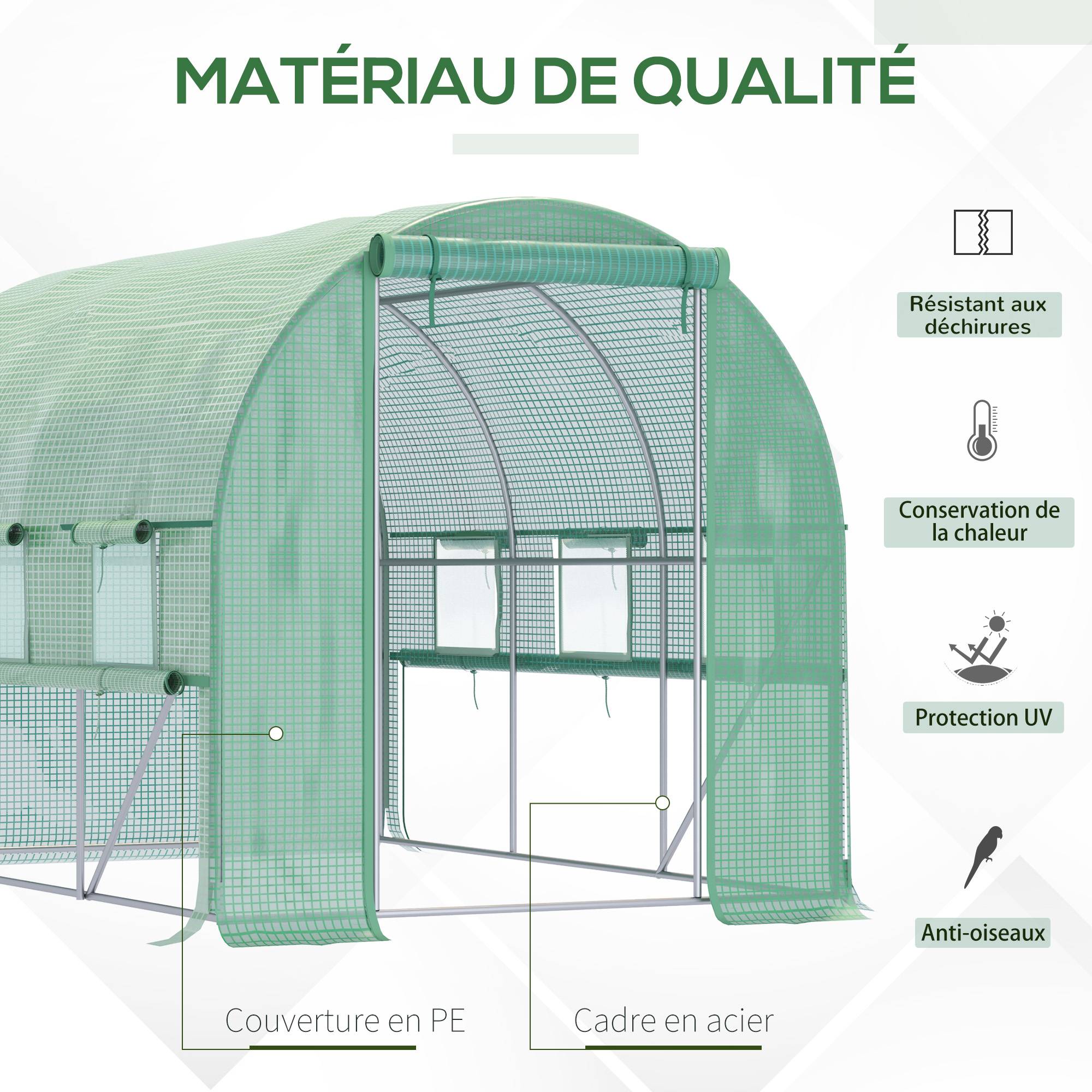 ComfortXL - Serre tunnel de jardin en PE pour grand potager protection maximale 295x200x200cm vert - ComfortXL Outdoor Living - Image 7