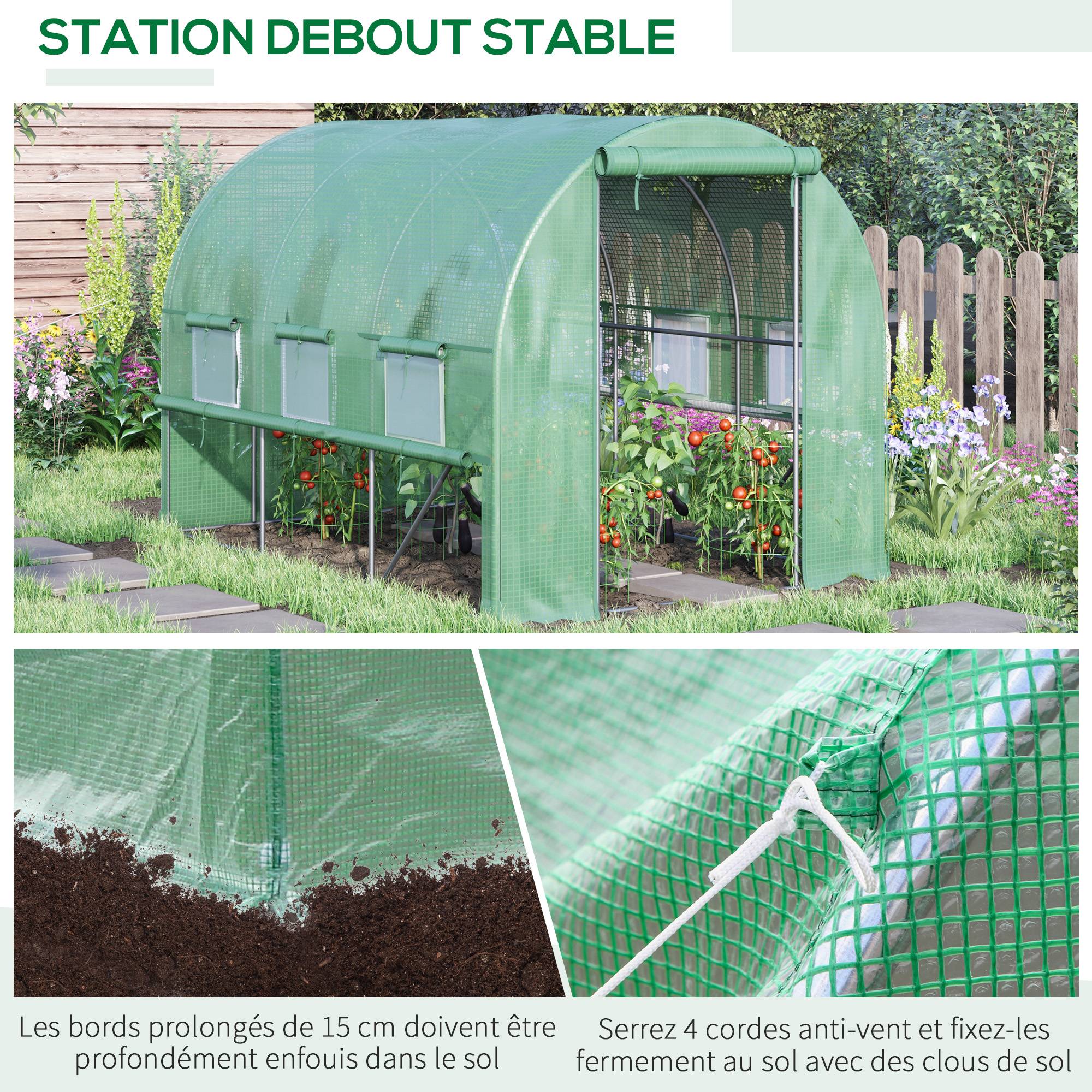ComfortXL - Serre tunnel de jardin en PE pour grand potager protection maximale 295x200x200cm vert - ComfortXL Outdoor Living - Image 8