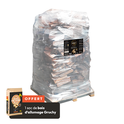 GRUCHY - Bois de chauffage ULTRA PREMIUM- Gruchy 2000dm3 25cm 2,6 stère + 1 sac de bois d'allumage 40 litres - Gruchy OFFERT