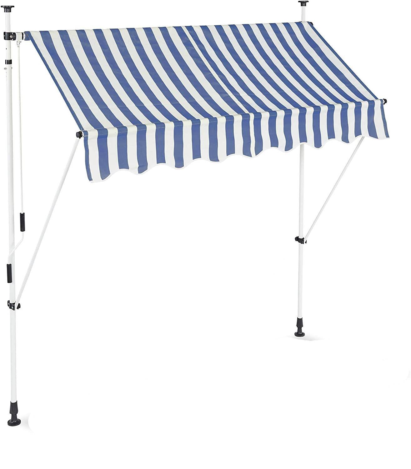 Helloshop26 - Store banne télescopique de balcon manivelle hauteur réglable résistant uv polyester acier 200 x 120 cm blanc et bleu - Imagen 1