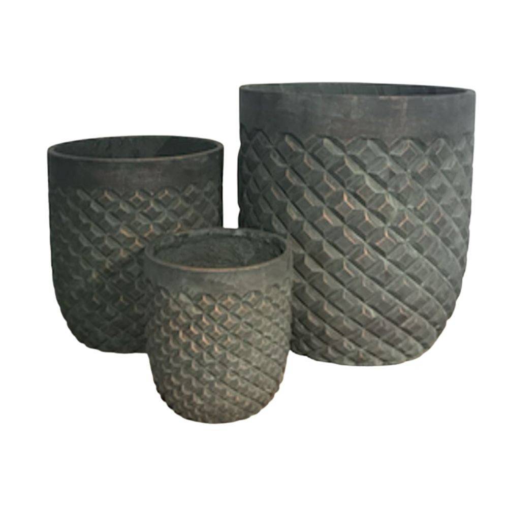 Chemin De Campagne - ~ 3 Cache-pots grandes tailles plante extérieur béton cuivré 21-31-41cm Chemin de campagne - Image 1