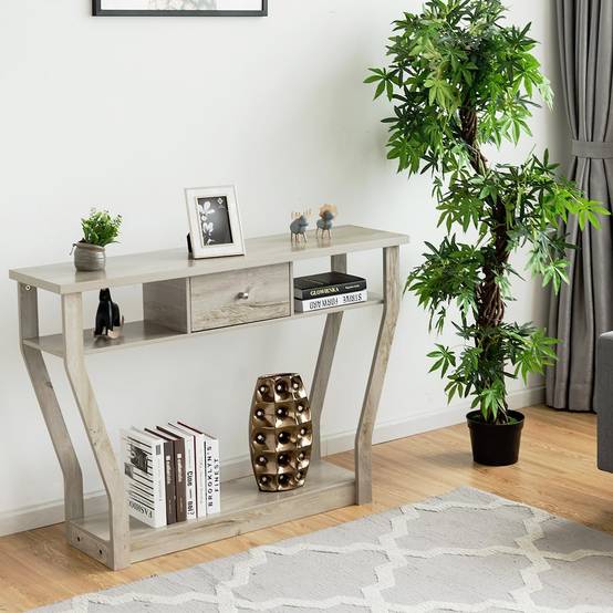 Table Console à Un Tiroir avec Poignées et 3 Compartiments pour Couloir,Chambre, 120x30x81,3cm - Image 6