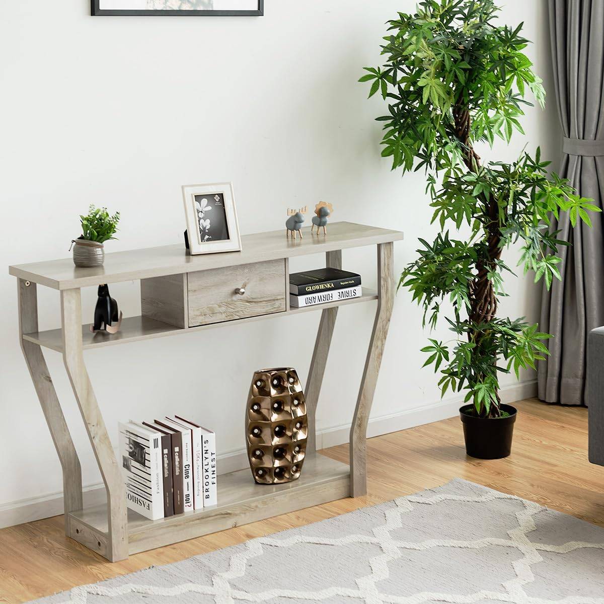 Table Console à Un Tiroir avec Poignées et 3 Compartiments pour Couloir,Chambre, 120x30x81,3cm - Image 6