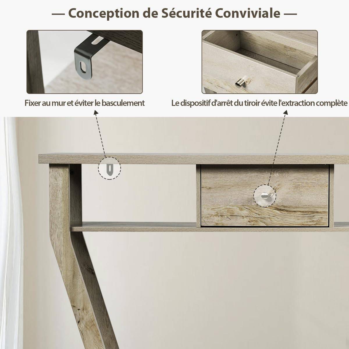 Table Console à Un Tiroir avec Poignées et 3 Compartiments pour Couloir,Chambre, 120x30x81,3cm - Image 7