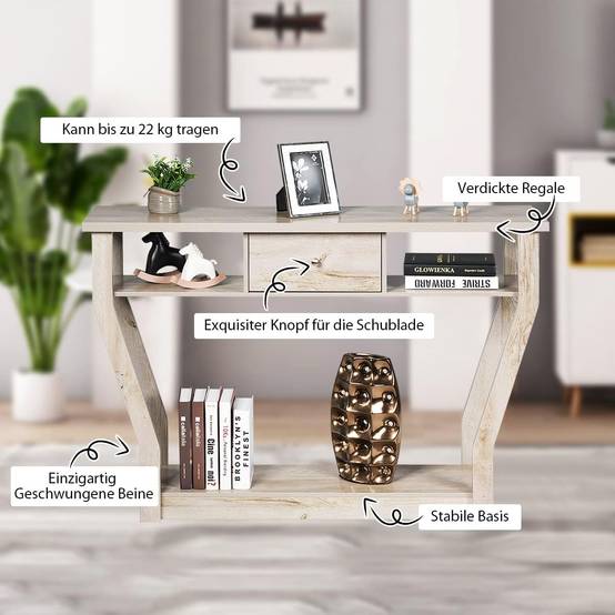 Table Console à Un Tiroir avec Poignées et 3 Compartiments pour Couloir,Chambre, 120x30x81,3cm - Image 2