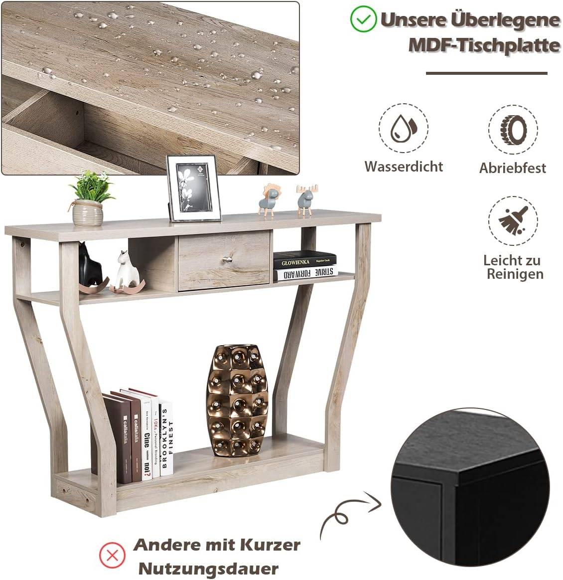 Table Console à Un Tiroir avec Poignées et 3 Compartiments pour Couloir,Chambre, 120x30x81,3cm - Image 3