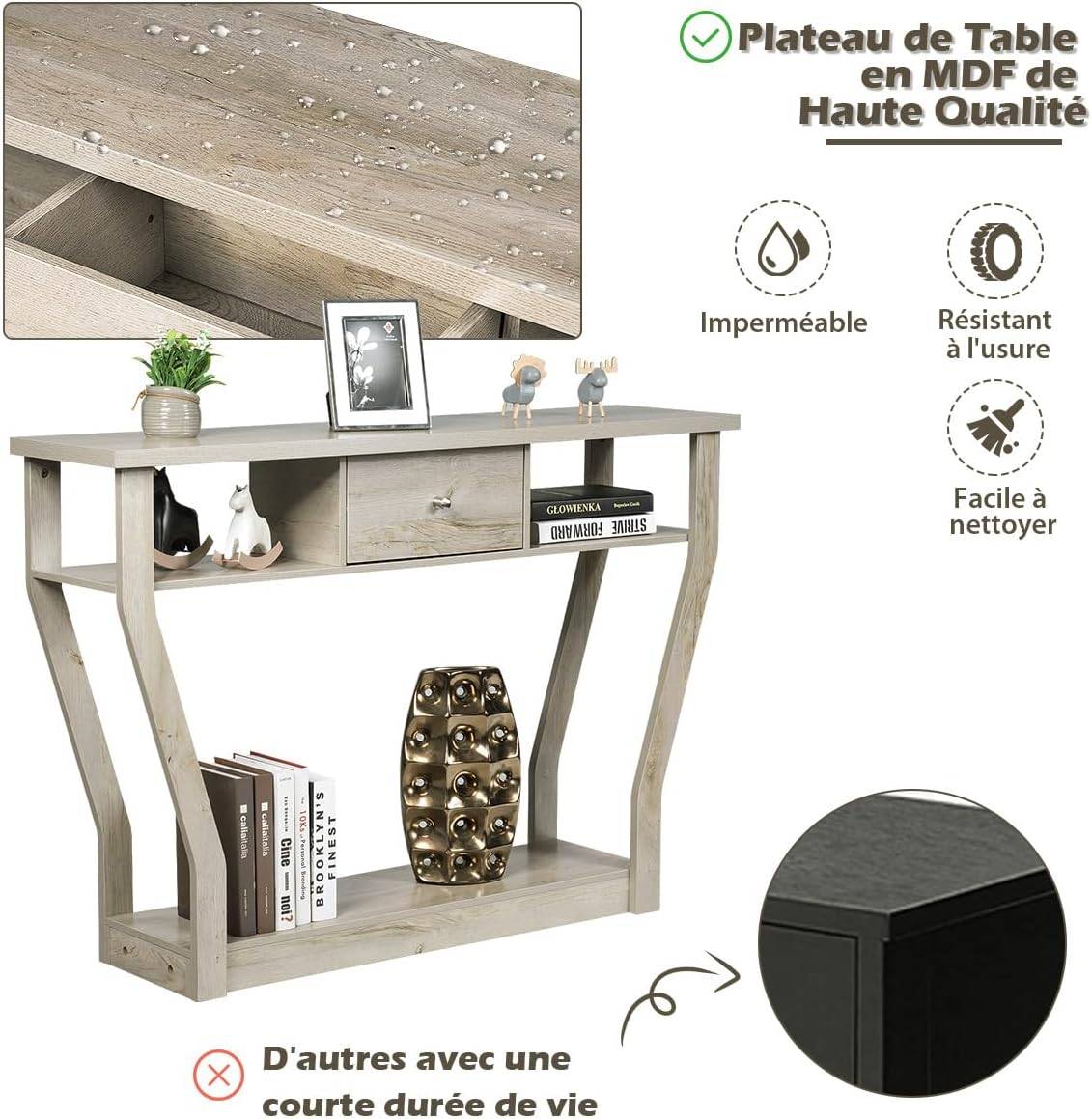 Table Console à Un Tiroir avec Poignées et 3 Compartiments pour Couloir,Chambre, 120x30x81,3cm - Image 8