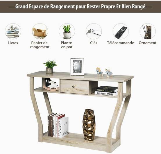 Table Console à Un Tiroir avec Poignées et 3 Compartiments pour Couloir,Chambre, 120x30x81,3cm - Image 9