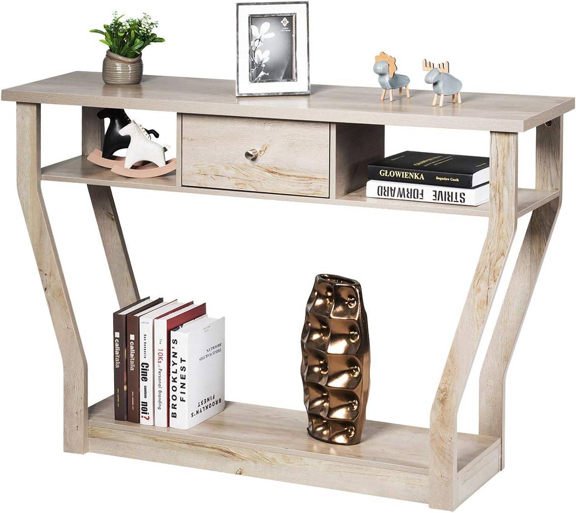 Table Console à Un Tiroir avec Poignées et 3 Compartiments pour Couloir,Chambre, 120x30x81,3cm - Image 1