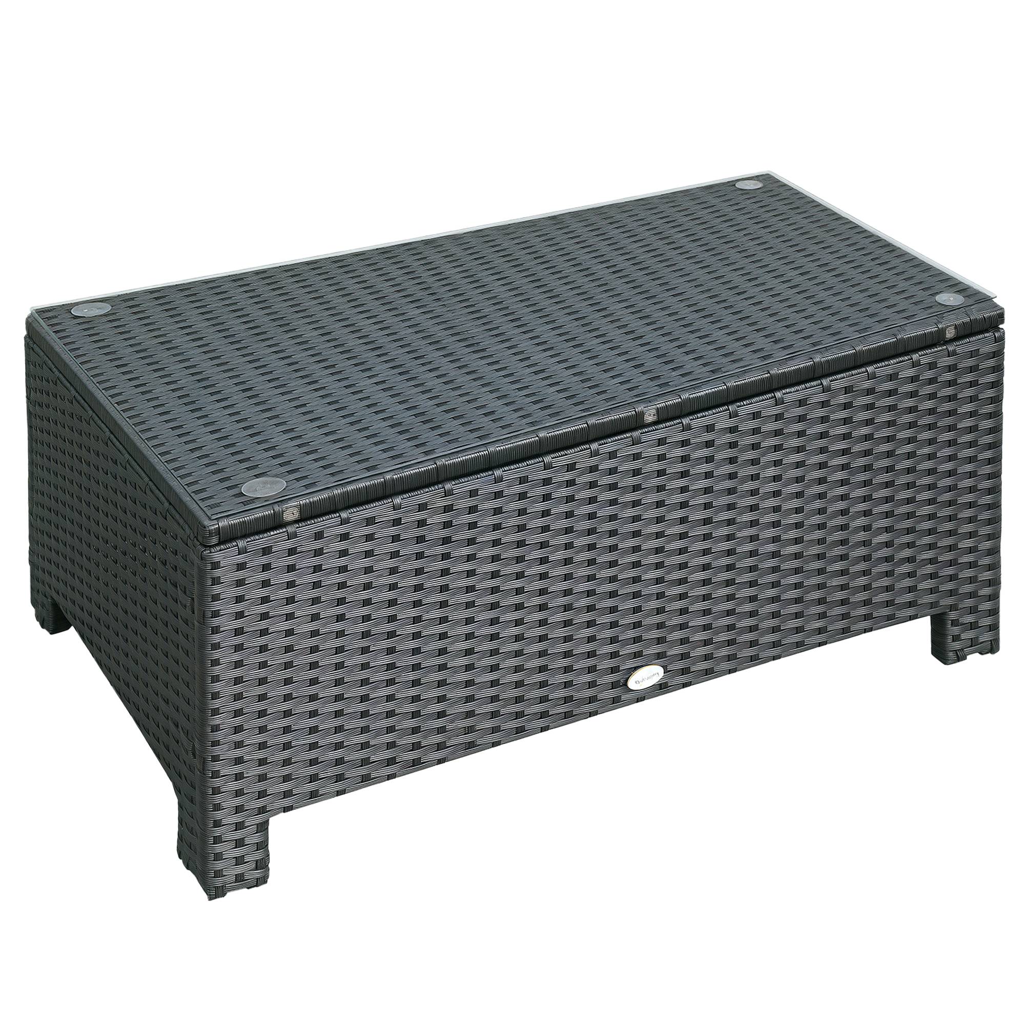 Table Basse de Jardin Plateau Verre trempé 5 mm rotin tressé 85 x 50 x 39cm Max. 50 kg Noir