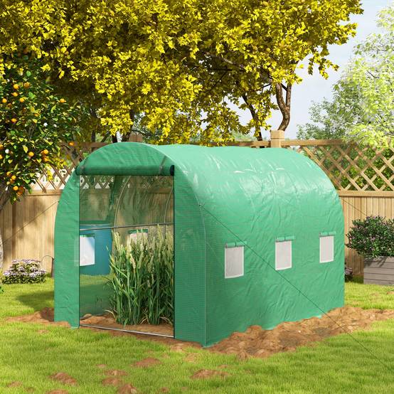 Outsunny - Serre tunnel 6m² 3x2x2m pour tomates avec arrosage intégré 6 fenêtres porte enroulable acier renforcé/PE 140g/m² vert - Outsunny - Image 2