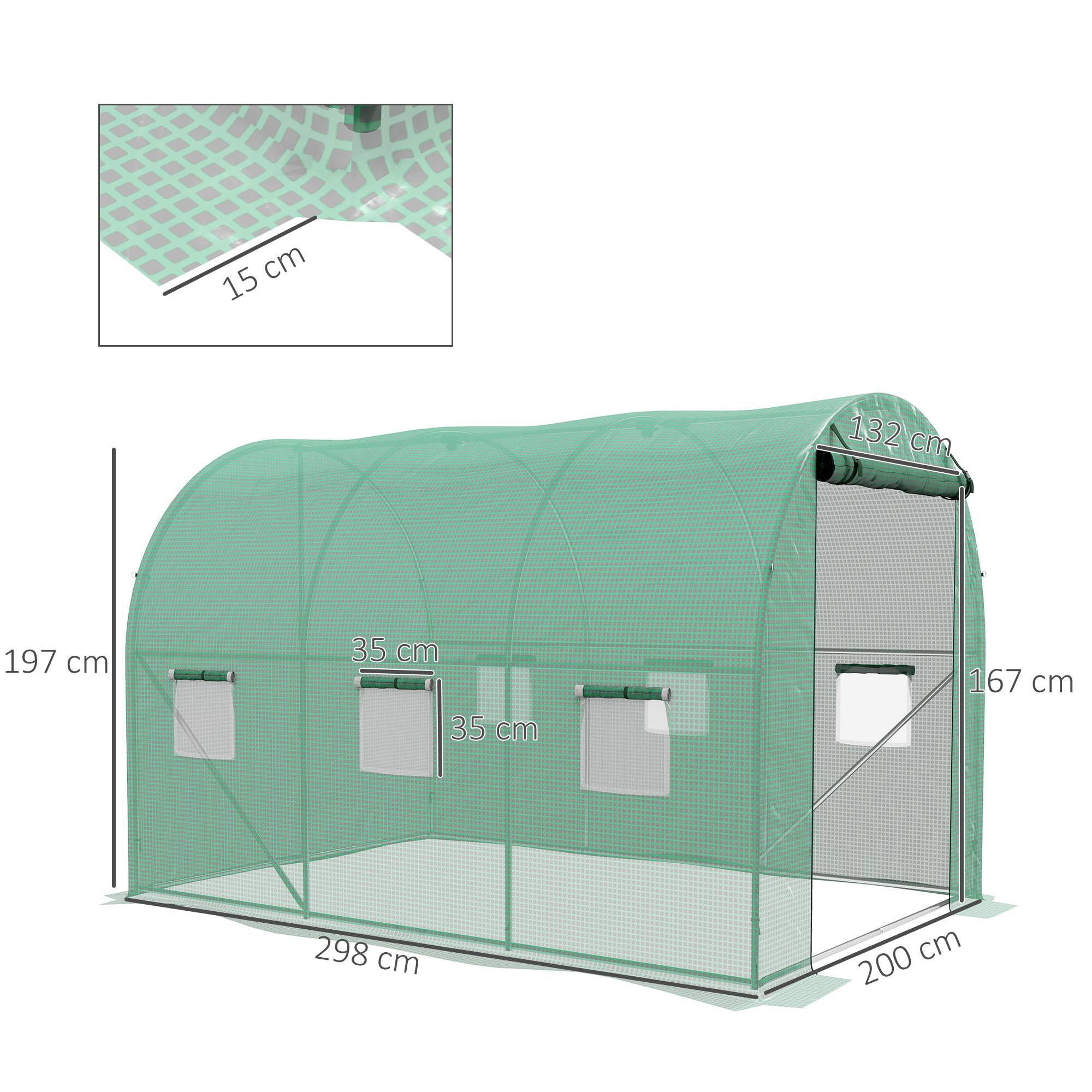 Outsunny - Serre tunnel 6m² 3x2x2m pour tomates avec arrosage intégré 6 fenêtres porte enroulable acier renforcé/PE 140g/m² vert - Outsunny - Image 3