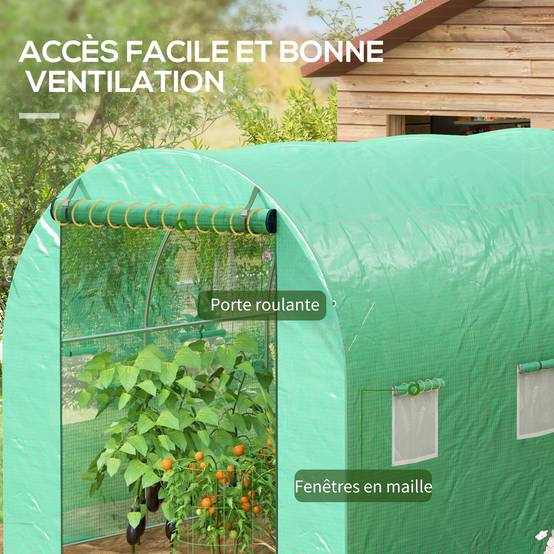 Outsunny - Serre tunnel 6m² 3x2x2m pour tomates avec arrosage intégré 6 fenêtres porte enroulable acier renforcé/PE 140g/m² vert - Outsunny - Image 7