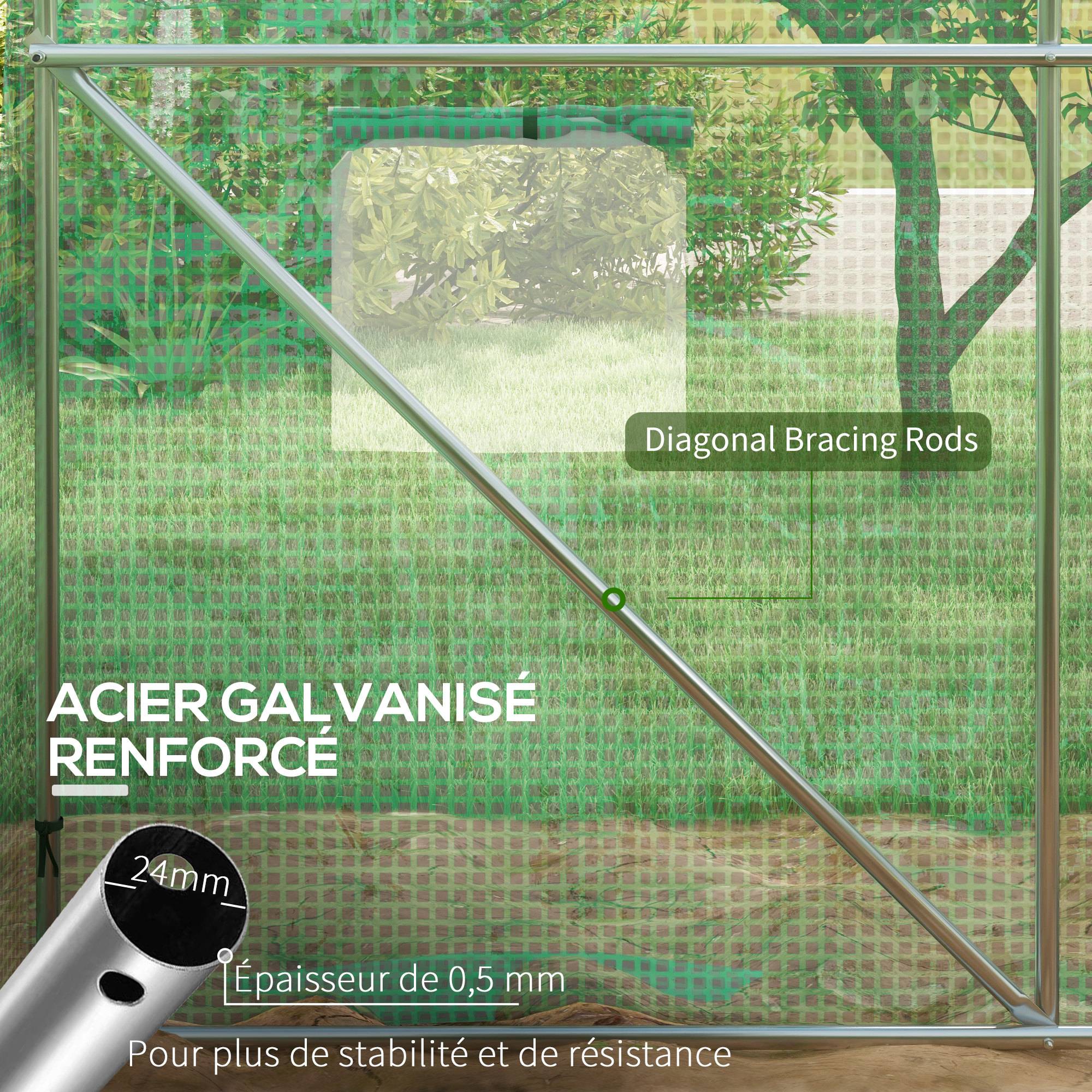 Outsunny - Serre tunnel 6m² 3x2x2m pour tomates avec arrosage intégré 6 fenêtres porte enroulable acier renforcé/PE 140g/m² vert - Outsunny - Image 8
