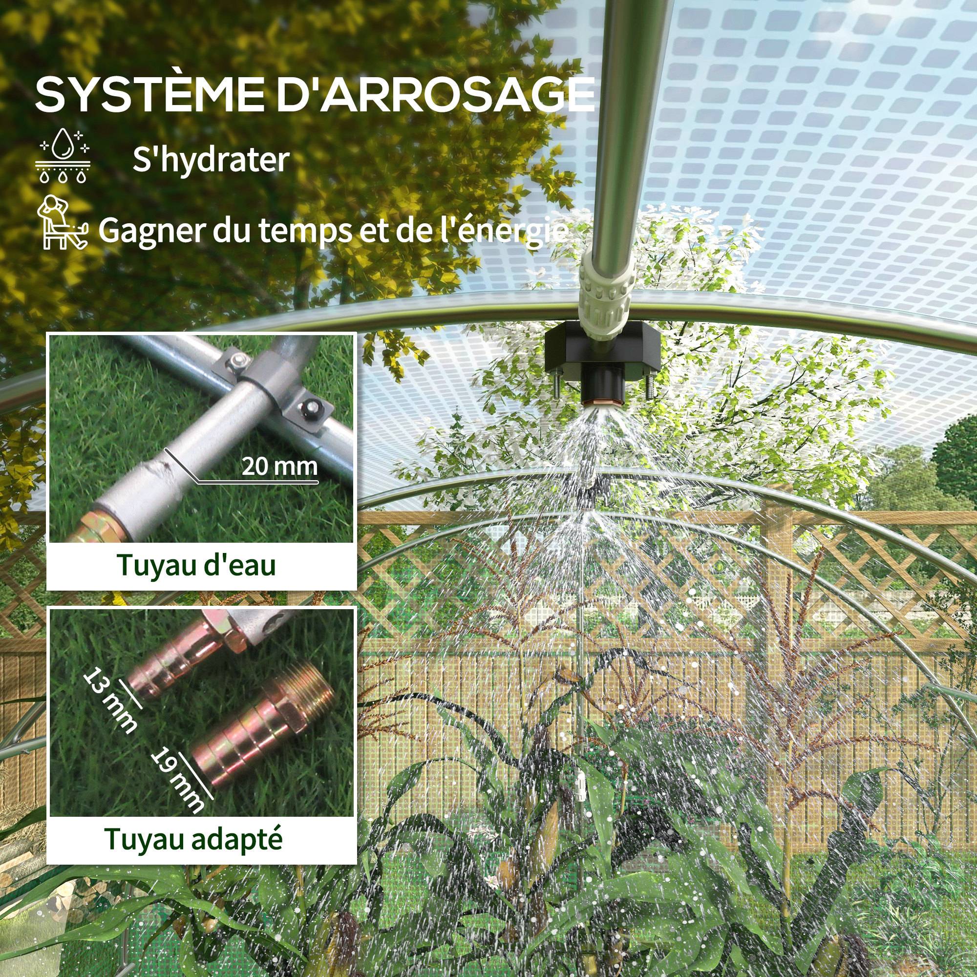 Outsunny - Serre tunnel 6m² 3x2x2m pour tomates avec arrosage intégré 6 fenêtres porte enroulable acier renforcé/PE 140g/m² vert - Outsunny - Image 5